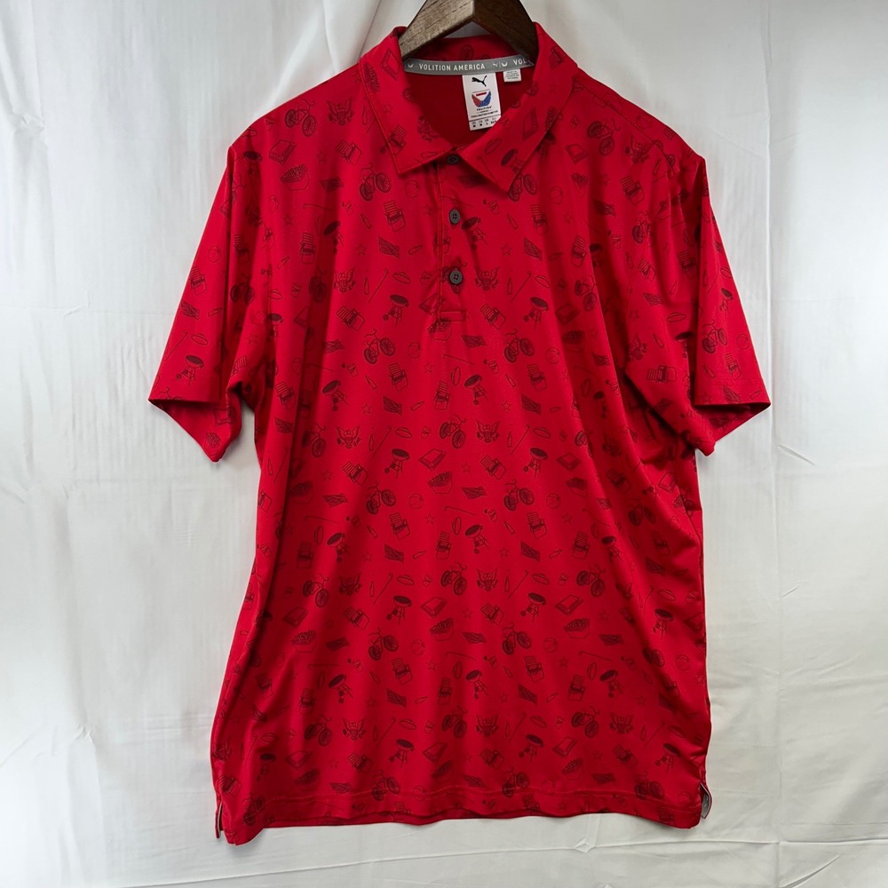 Puma Volition America Polo Mens Medium Red Graphic Print Performance Golf Shirt
